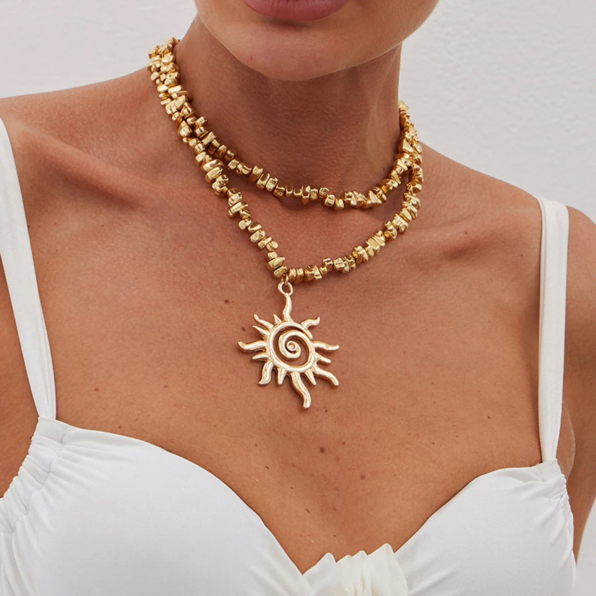 Spiral Sun Necklace Duo — product and styling view 2