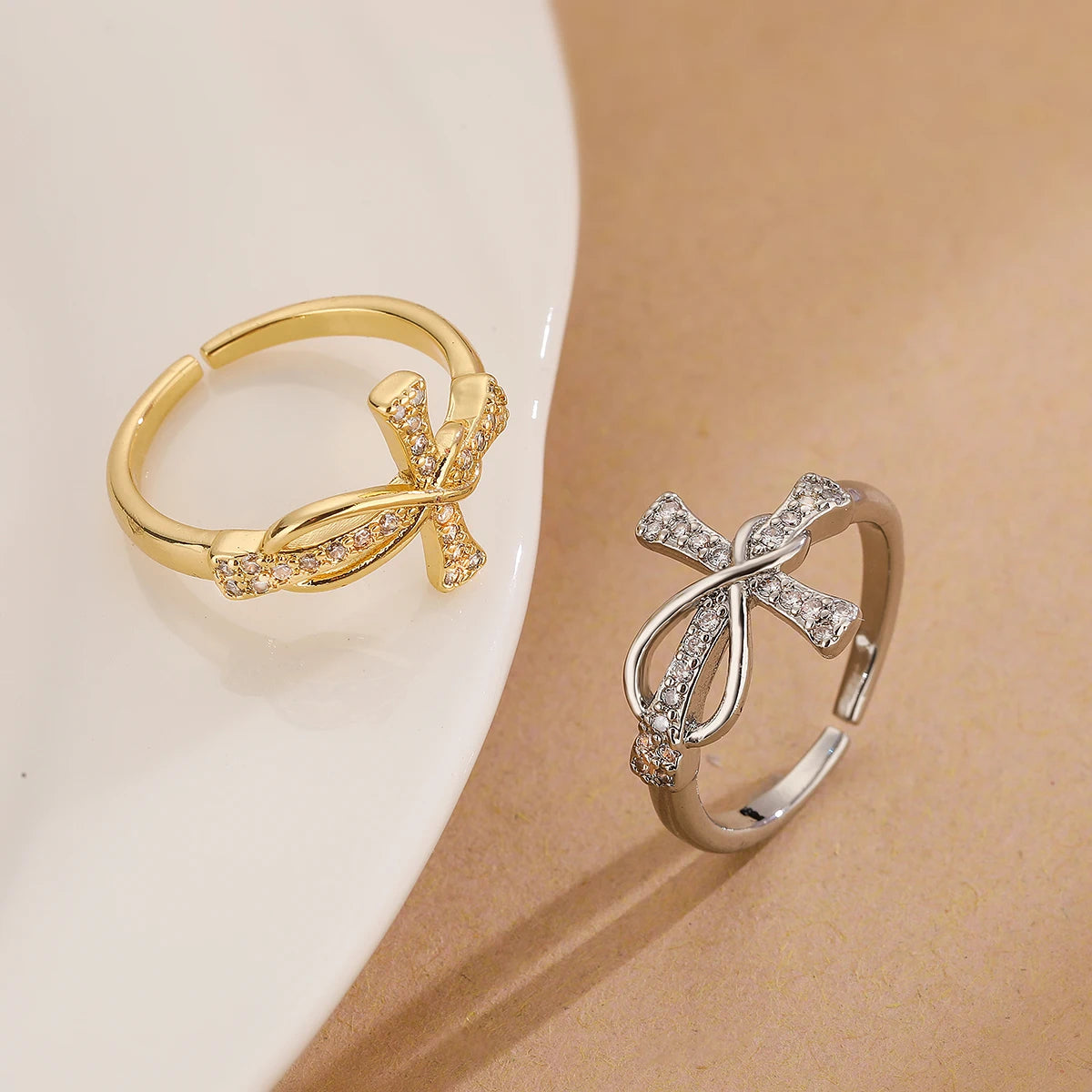 Infinity Cross Ring in gold and silver tone