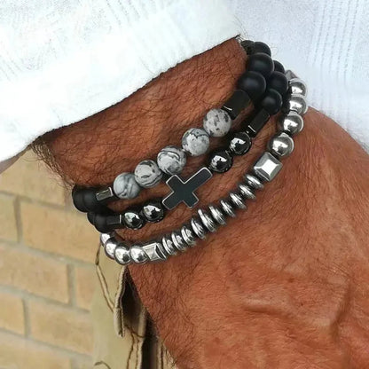 Beaded Cross Bracelet Stack — product and styling view 1