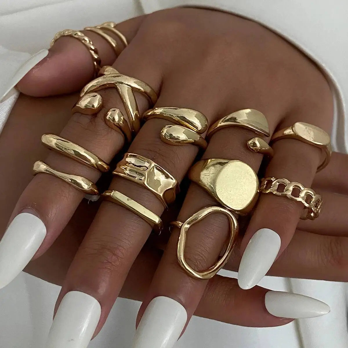 Geometric Statement Ring Stack — product and styling view 1