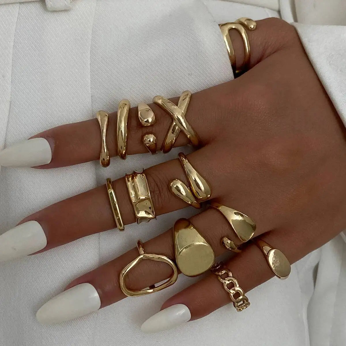 Geometric Statement Ring Stack — product and styling view 3