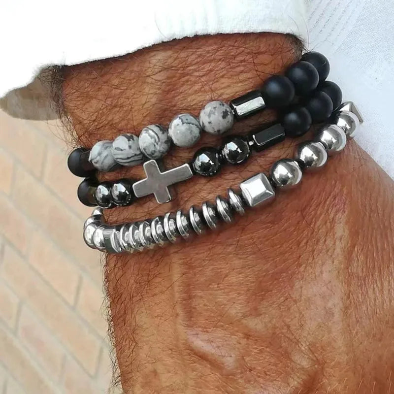 Beaded Cross Bracelet Stack — product and styling view 2