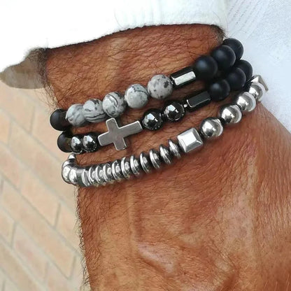 Beaded Cross Bracelet Stack — product and styling view 2