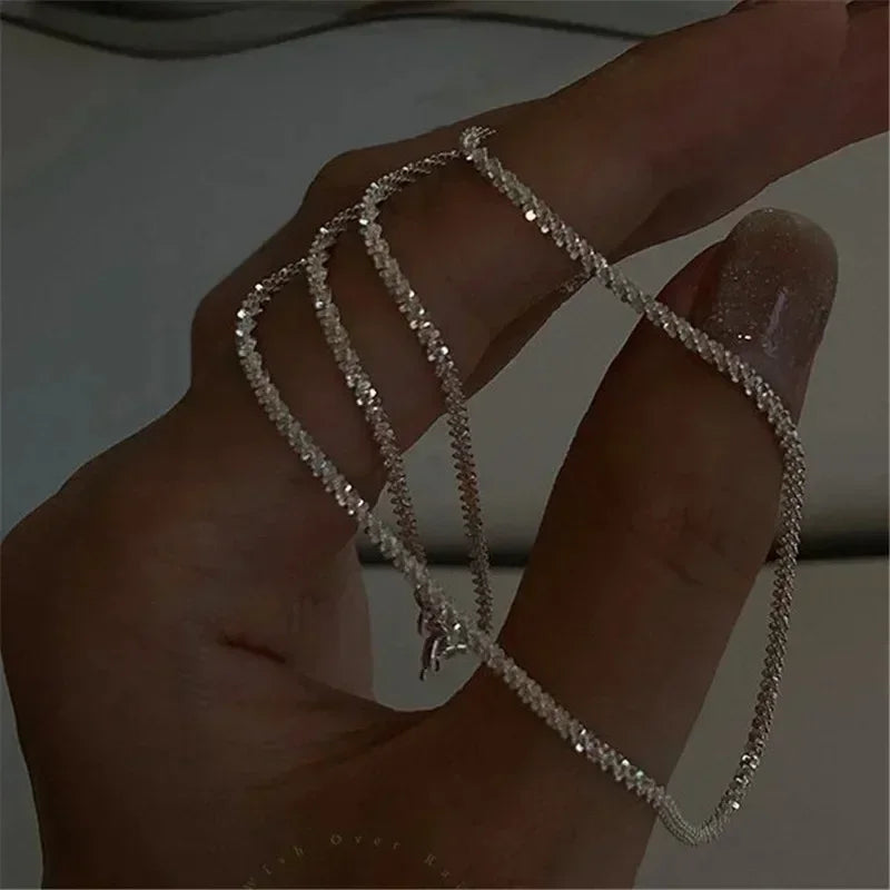 Fine Sparkle Chain Necklace — product and styling view 3