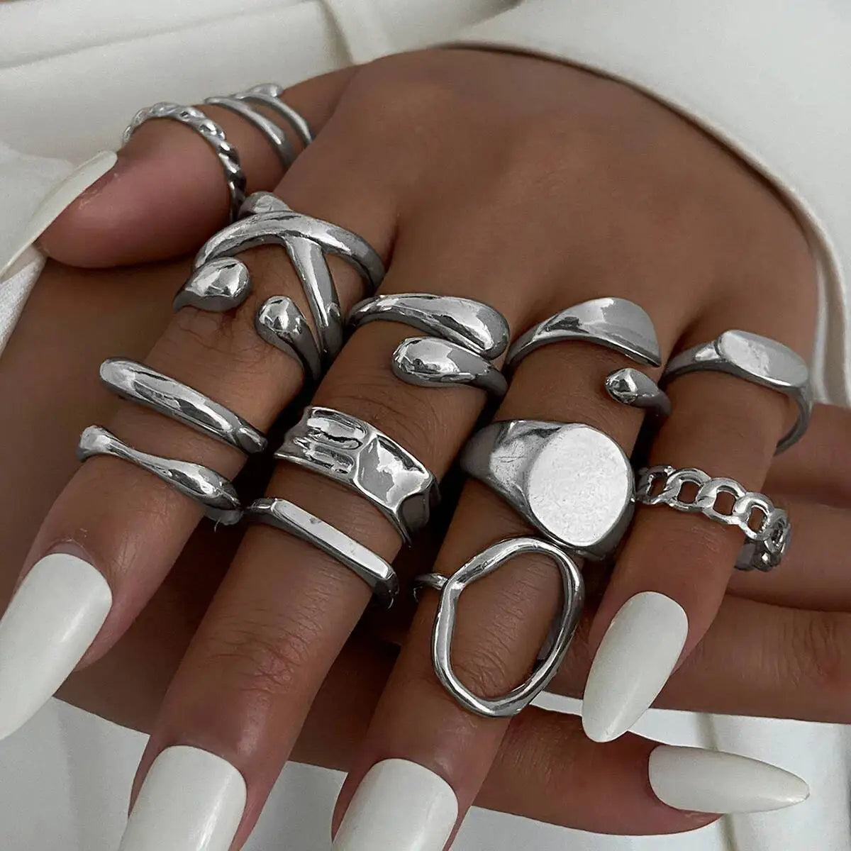 Geometric Statement Ring Stack — product and styling view 2