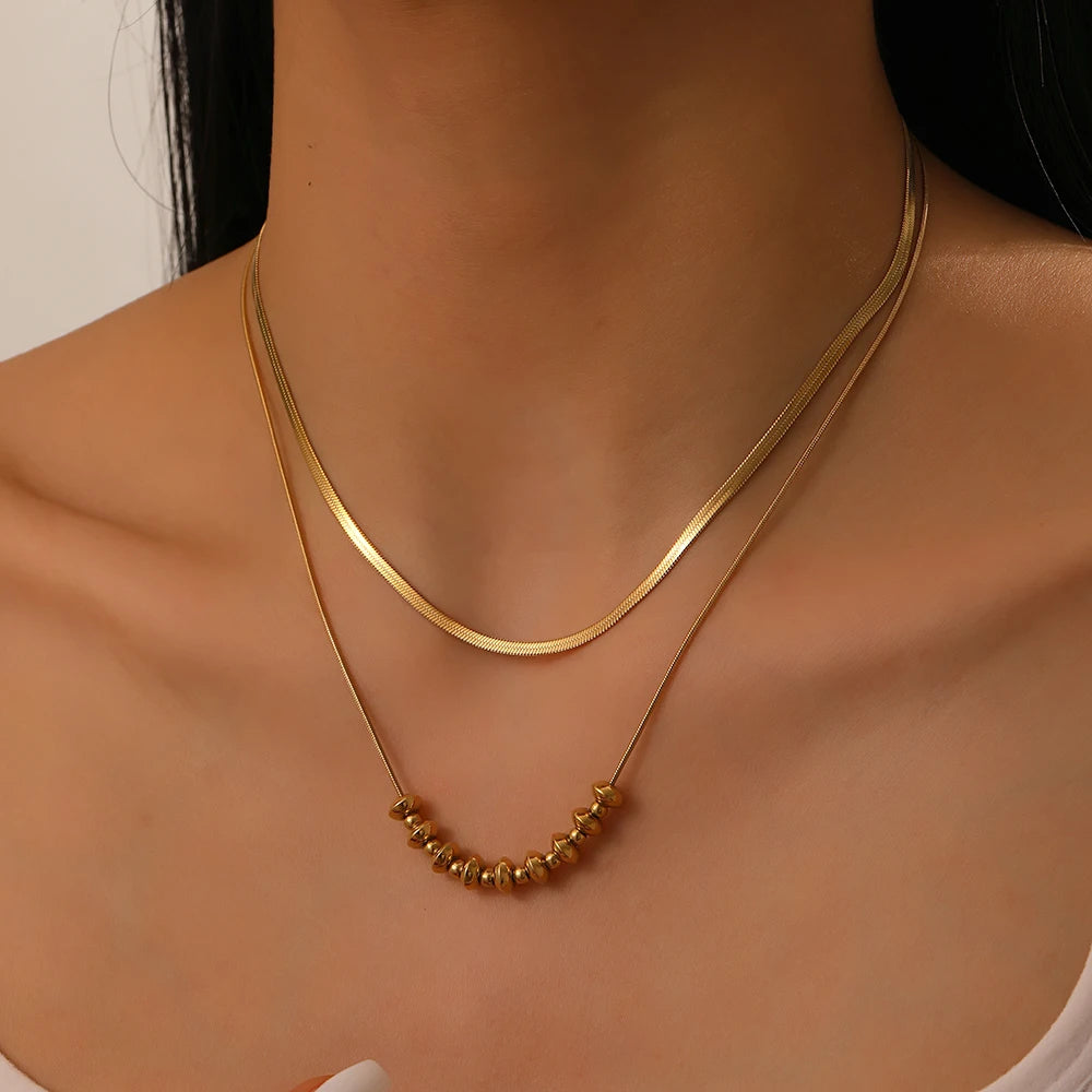 Herringbone & Bead Necklace Duo — product and styling view 1