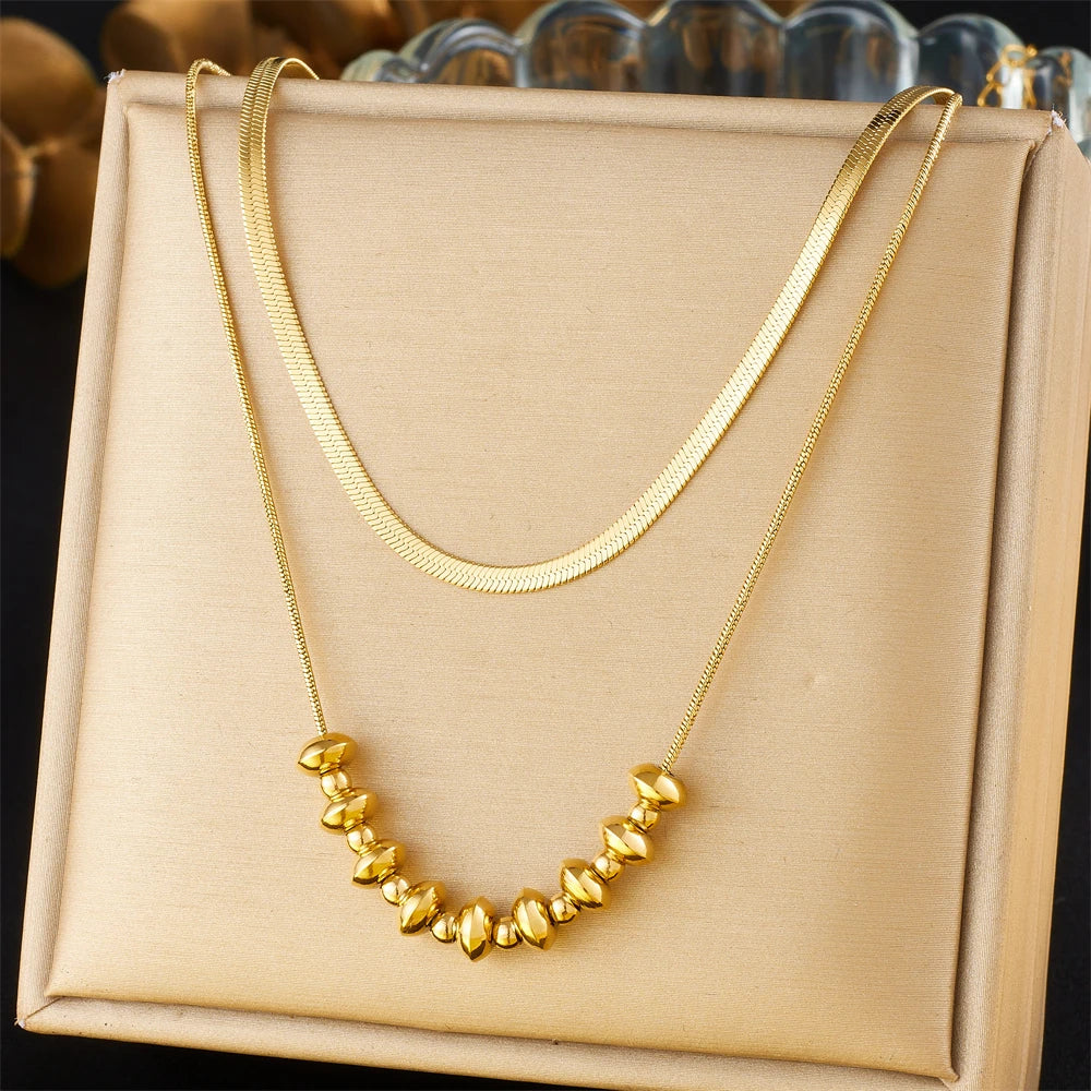 Herringbone & Bead Necklace Duo — product and styling view 2