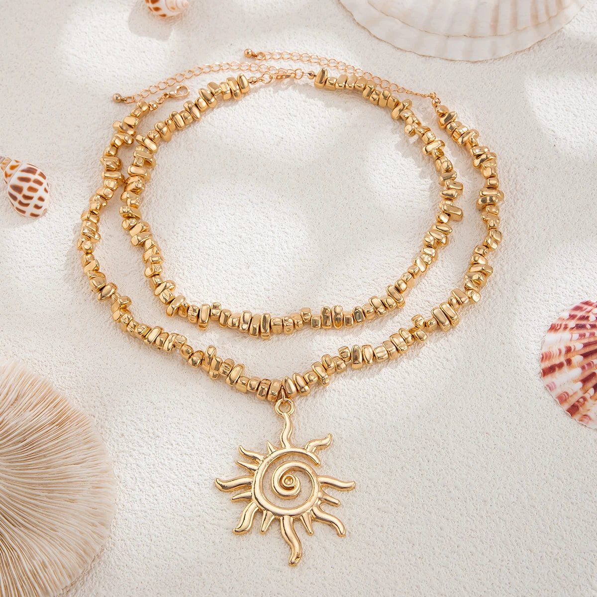 Spiral Sun Necklace Duo — product and styling view 3