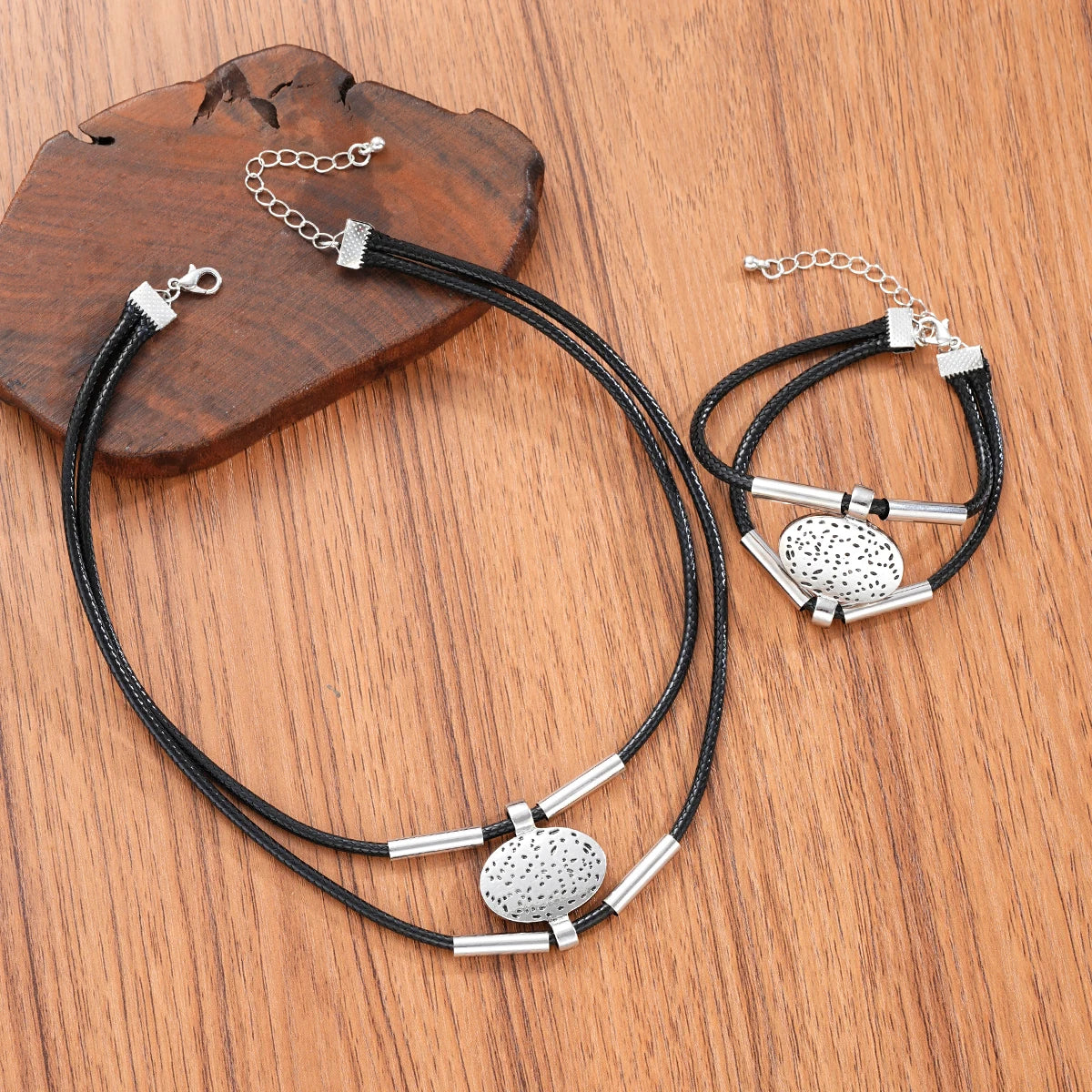 Textured Medallion Necklace Duo — product and styling view 5