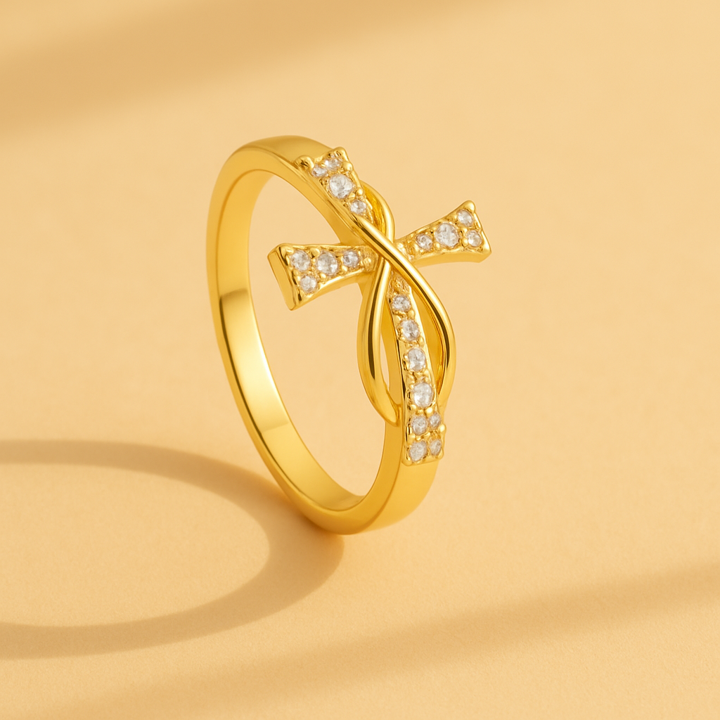 Infinity Cross Ring — product and styling view 4