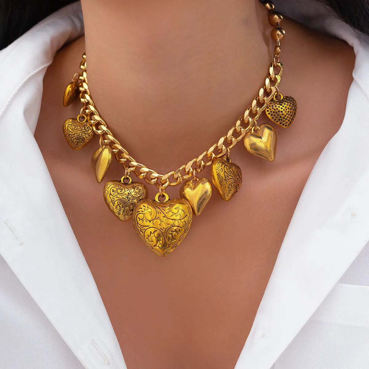 Statement Heart Necklace & Bracelet Set — product and styling view 3
