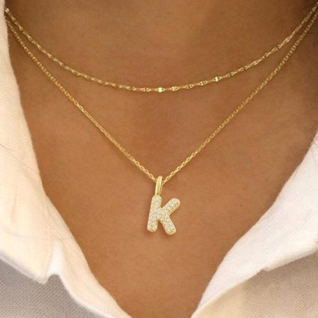 Bubble Initial Necklace Duo — product and styling view 1