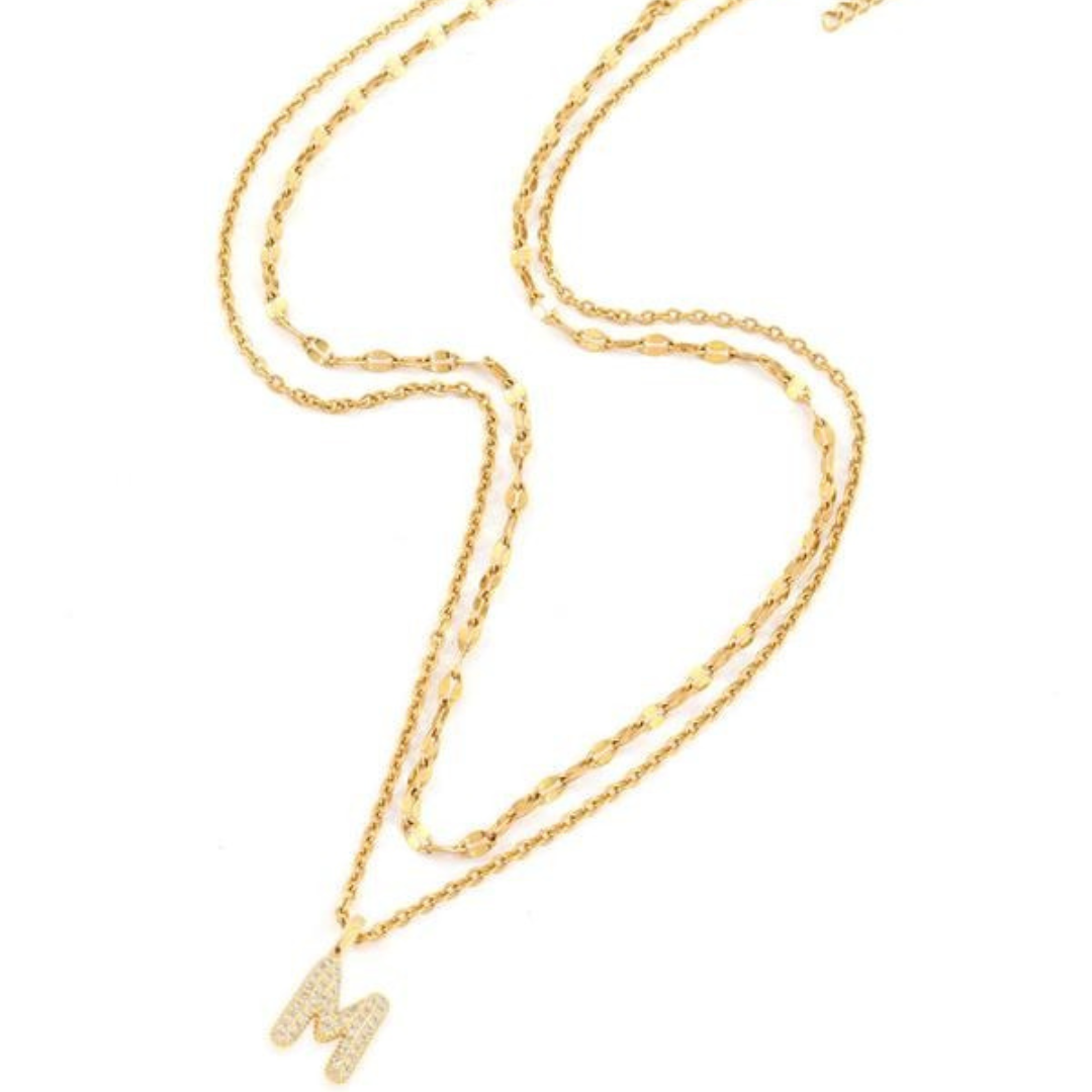 Bubble Initial Necklace Duo — product and styling view 2