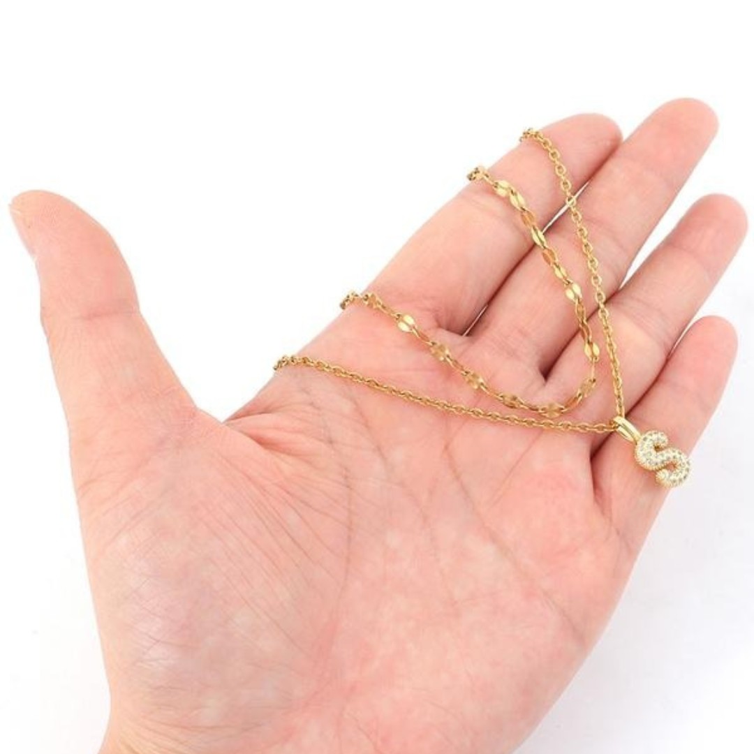 Bubble Initial Necklace Duo — product and styling view 3