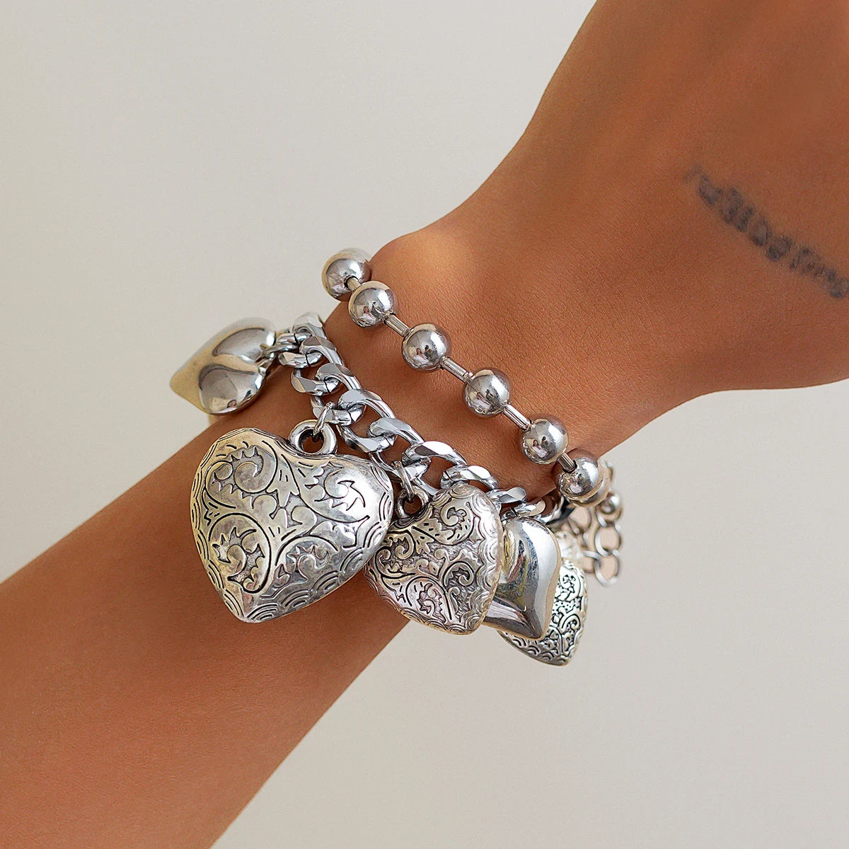 Statement Heart Necklace & Bracelet Set — product and styling view 6