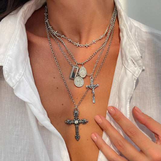 Layered Cross Necklace Set — product and styling view 2