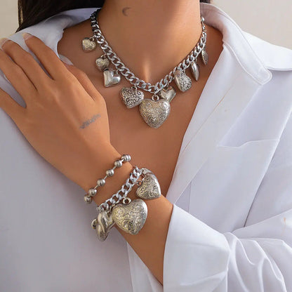 Statement Heart Necklace & Bracelet Set — product and styling view 2