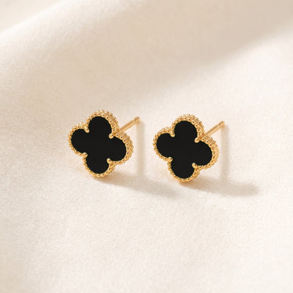 The Clover Studs in black on ivory linen